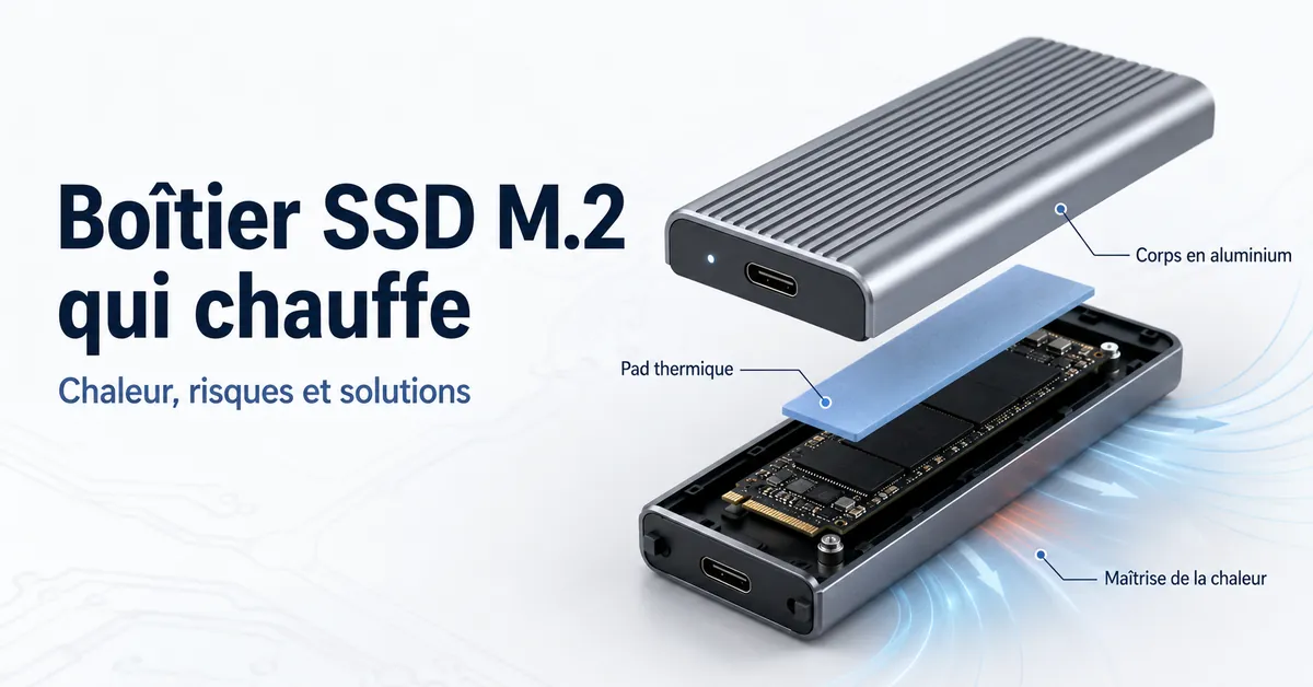 Boîtier SSD M.2 avec pad thermique et corps en aluminium pour maîtriser la chaleur