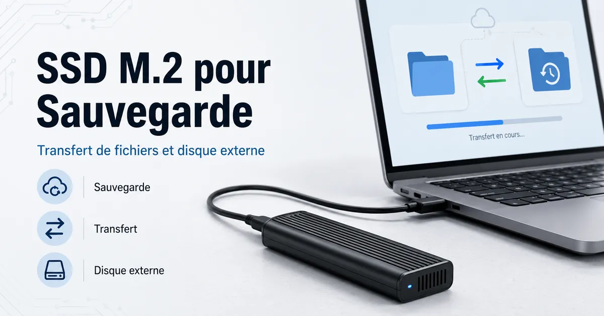 Boîtier SSD M.2 utilisé comme disque externe pour la sauvegarde et le transfert de fichiers