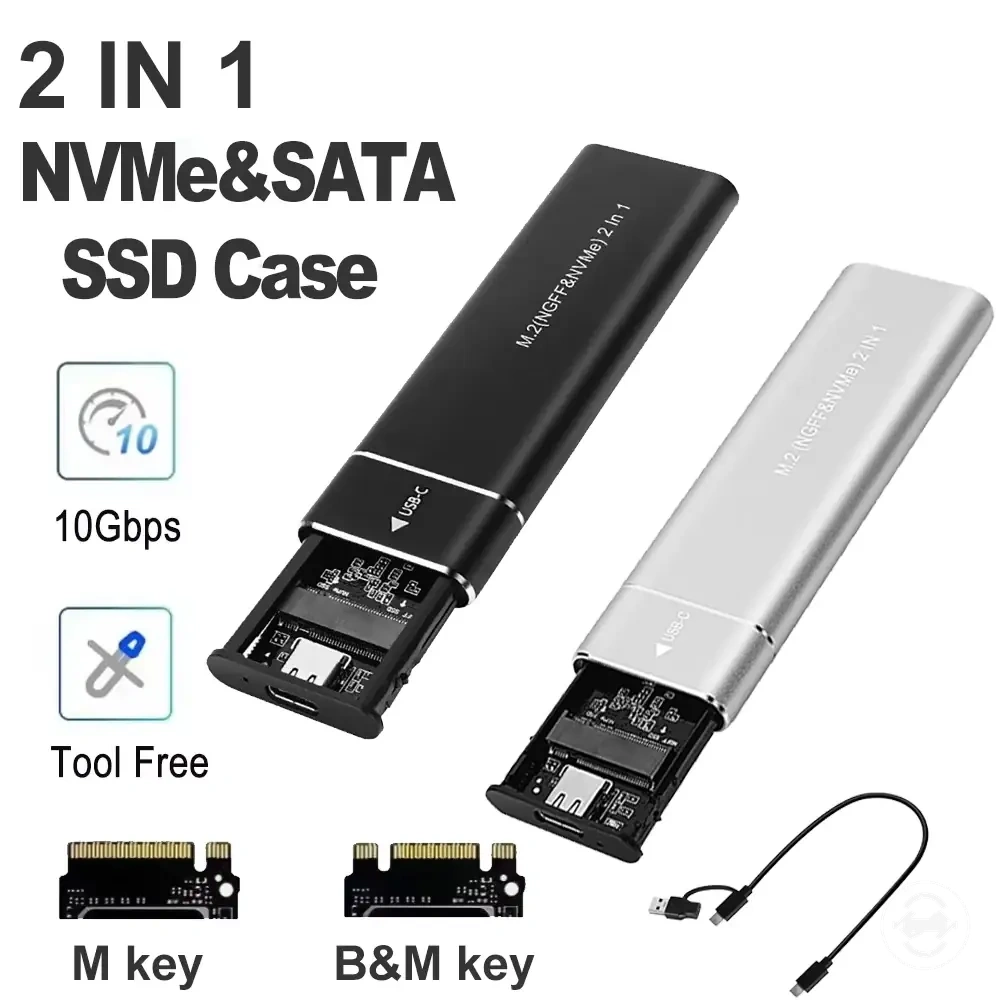 Case externo M.2 NVMe e SATA de duplo protocolo com adaptador USB 3.1 Type-C