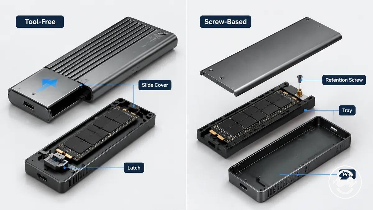 Estilo de abertura e método de retenção de um case para SSD M.2