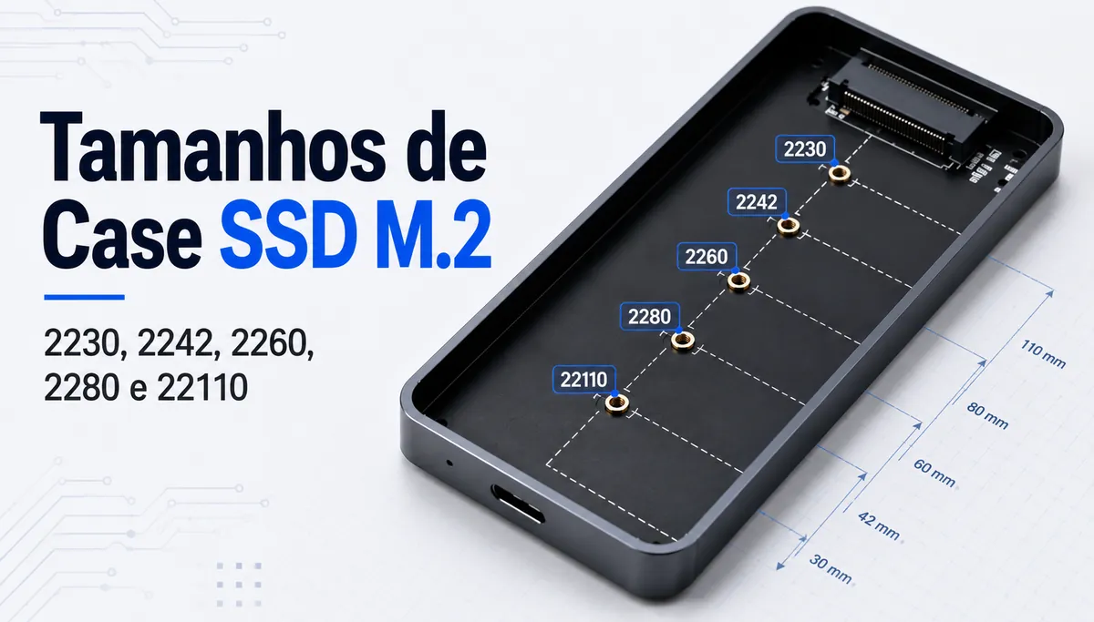 Bandeja de case para SSD M.2 com posições marcadas para 2230, 2242, 2260, 2280 e 22110