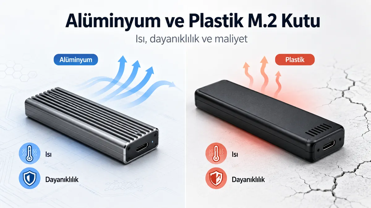 Isı dağıtımı ve dayanıklılık açısından karşılaştırılan alüminyum ve plastik M.2 SSD kutuları
