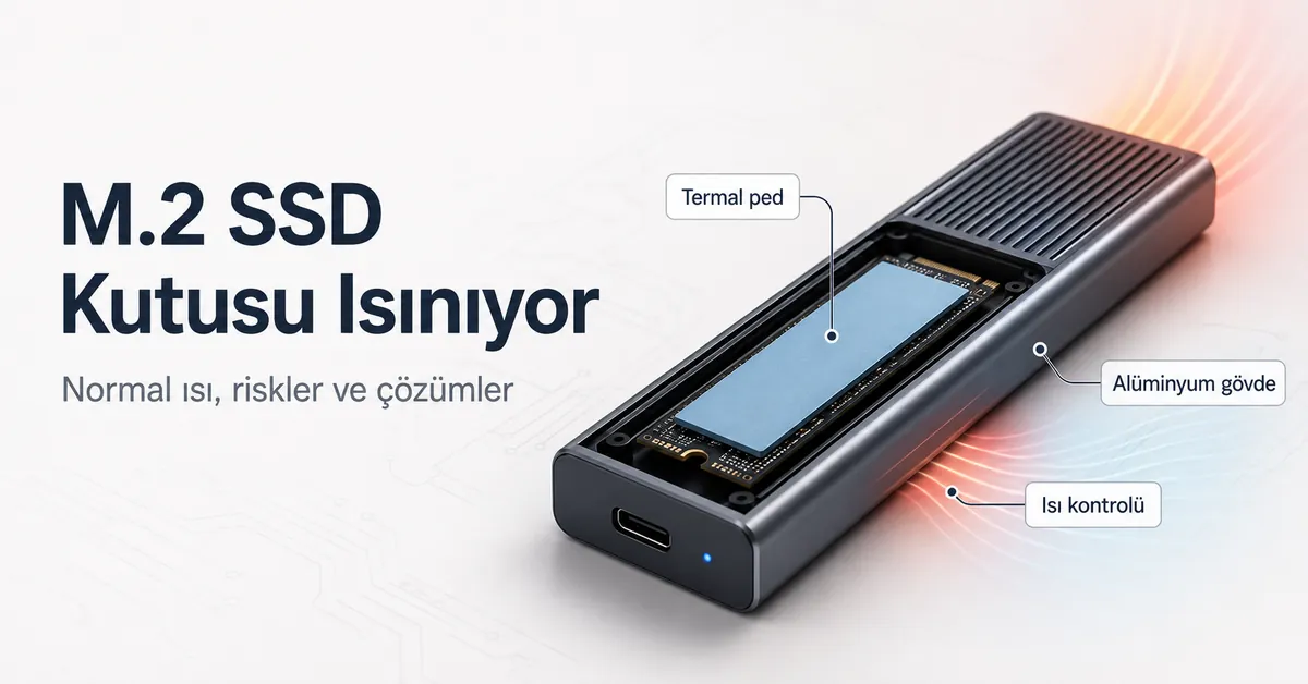 Isı kontrolü için termal ped ve alüminyum gövdeli M.2 SSD kutusu